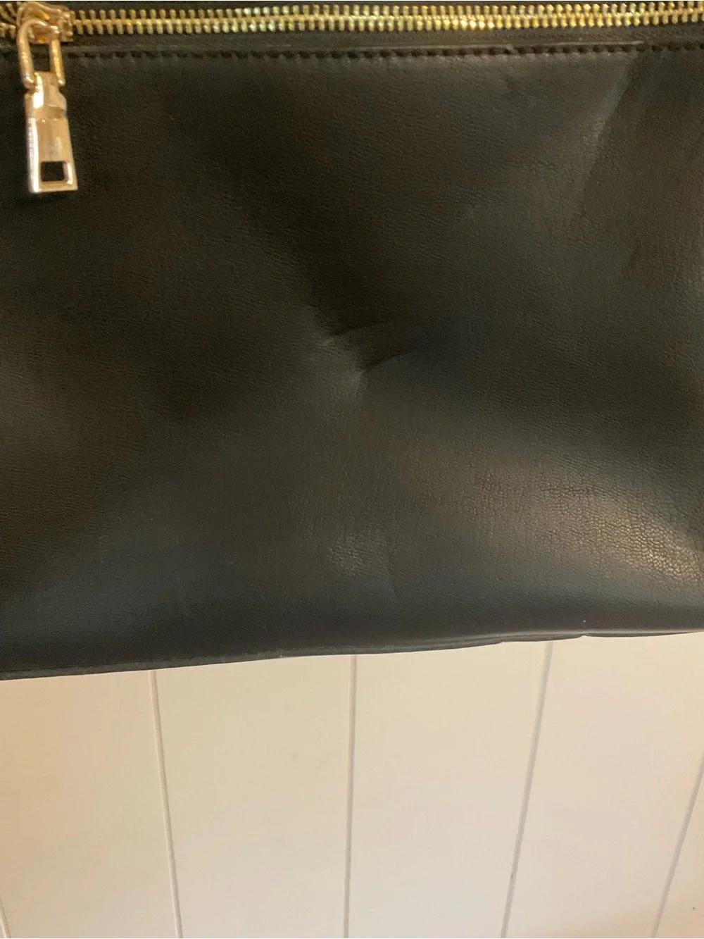 Black Leather Tote with Red Rose Embroidery